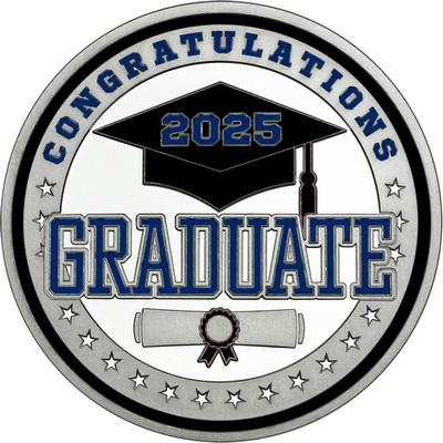 Navy Blue "Congratulations Graduate 2025" with Black Rim, Tassel & Ribbon